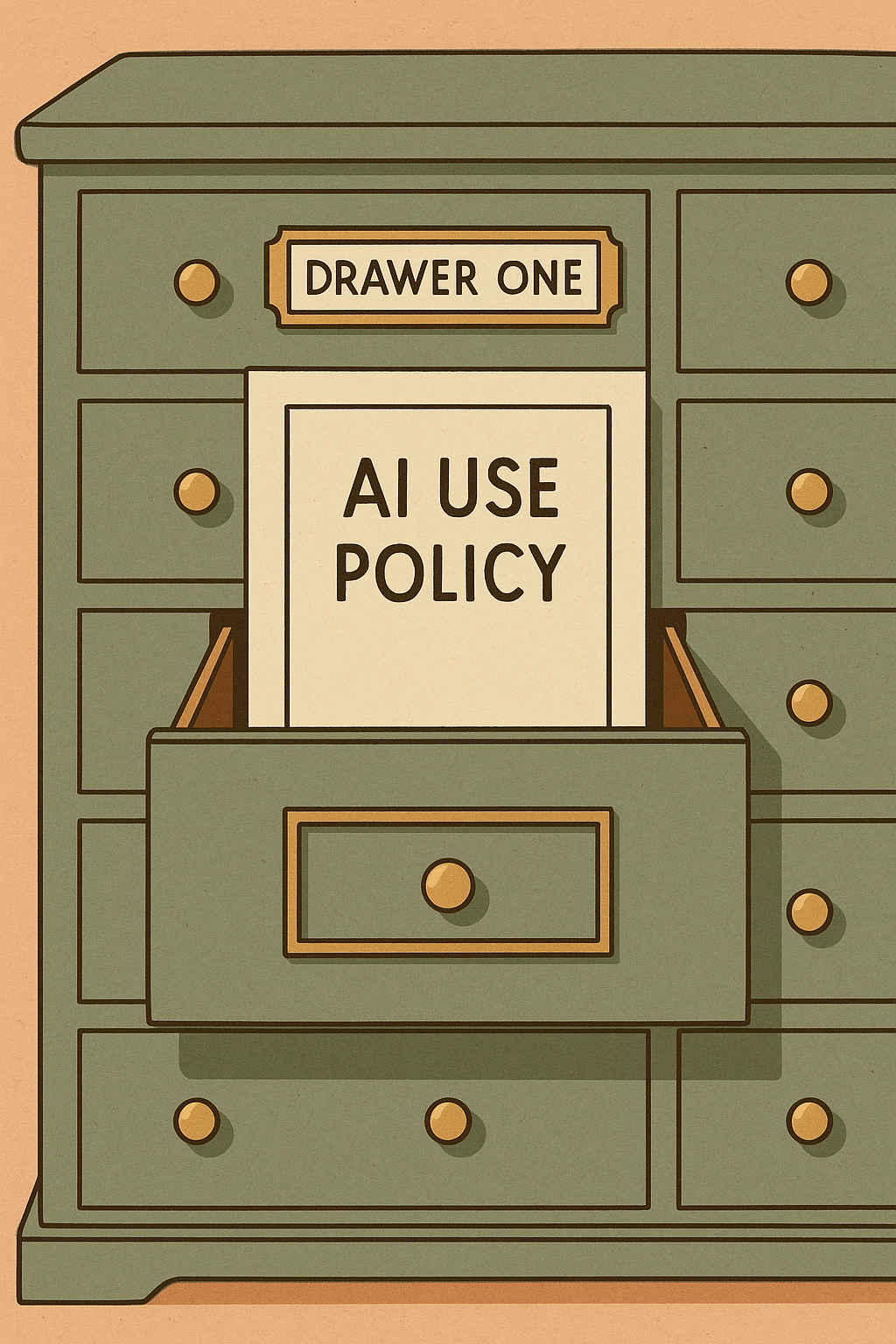 graphic image of a file cabinet with a drawer open and a file stick out that is entitled AI Use Policy